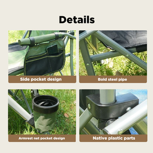 Chaise de camping portable robuste à dossier haut avec support lombaire, chaise de camping pliable avec accoudoirs rigides et porte-gobelet - Product Image 3