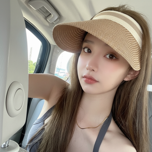 หมวกฟางกันแดดกันยูวีสำหรับเด็กผู้หญิงฤดูร้อนดีไซน์หลังคาเปล่าสำหรับออกไปชายหาด - Product Image 1