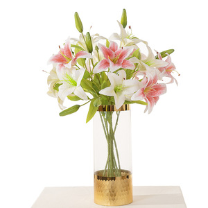 Vente en gros <span class=keywords><strong>de</strong></span> bouquets <span class=keywords><strong>de</strong></span> lys artificiels réalistes à 2 têtes violet blanc <span class=keywords><strong>rose</strong></span> mariage fête à la maison arrangement floral léger long - Product Image 4