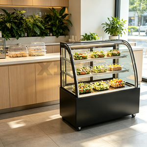 <span class=keywords><strong>Vitrina</strong></span> <span class=keywords><strong>Refrigerada</strong></span> con Vidrio Curvo de Acero Inoxidable para Panadería, Cafetería y Sándwiches - Product Image 5