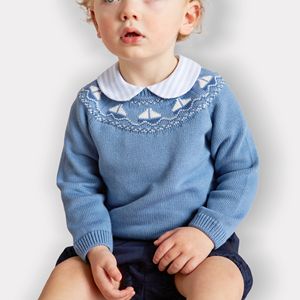 Otoño Invierno bordado suave niños prendas de punto patrón azul niños suéter de punto bebé <span class=keywords><strong>Boutique</strong></span> niño ropa - Product Image 1