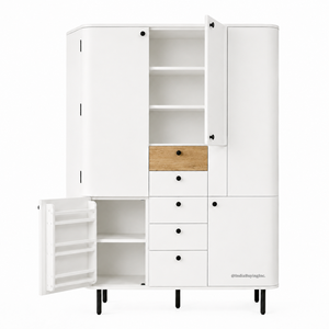 Solid Mango Wood <b>Living</b> <b>Room</b> Storage <b>Cabinet</b> with Multiple Doors Drawers Shelves | Modern <b>Tall</b> Eco-Friendly Durable Storage Unit - Product Image 2