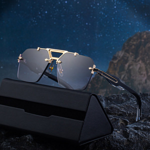 Lunettes de soleil polygonales sans monture pour hommes Cy-69361, protection UV400, monture en plastique et métal, verres en PC, couleur noire, protection solaire extérieure - Product Image 5