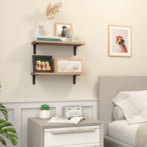 Rustic Wood Floating Shelves Set Of 2 Farmhouse Style <b>Wall</b> Dcor Hanging Shelf For Room - Product Image 2