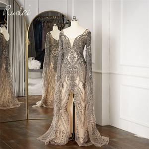 RuolaiLWC8090ホットスタイルロングフレアスリーブVネックイブニングドレスビーズスプリットクリスタルウエディングドレス - Product Image 1