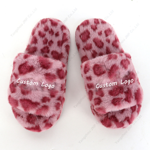 Tùy Chỉnh Của Phụ Nữ Thêu Mở Toe Nhà Ấm Cúng Bộ Nhớ Bọt Dép Slide Phẳng Leopard In Mờ Fluffy Lông Thú Giả Dép Đi Trong Nhà - Product Image 1