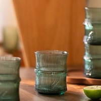 Cangkir teh kaca dapat ditumpuk, bagian bambu gelas air bir jus susu rumah tangga