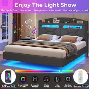 Подкладная кровать размера «King-size» с зарядной станцией и скрытым изголовьем для хранения не требует темно-серого цвета с пружинной коробкой - Product Image 4