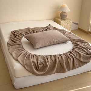 Drap-<span class=keywords><strong>housse</strong></span> en gaze froissée 100 % coton, doux, respirant, en coton lavé avec élastique pour l'été - Product Image 5