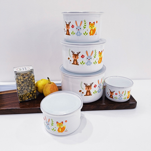 Restaurant en <span class=keywords><strong>émail</strong></span> de haute qualité, 5 pièces, ensemble de conteneurs de stockage <span class=keywords><strong>à</strong></span> <span class=keywords><strong>froid</strong></span>, bol au frais avec couvercle en PP pour cadeau et Promotion - Product Image 2