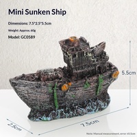 Ornement de bateau pirate en résine creuse pour aquarium, avec design de paysage artisanal