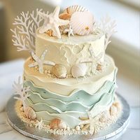 Ozean-Muschel-Kuchendekorations-Set Weiße Seesterne Korallen Jakobsmuscheln Perlen Strand-Thema Geburtstag Hochzeit Party-Zubehör