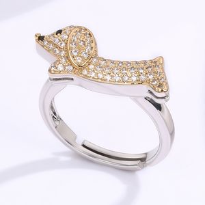 Bague mignonne avec empreinte de patte de chiot, de chien, de chat, de dachshund, plaqué deux tons, bijoux pour femmes - Product Image 2