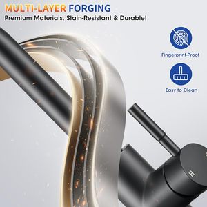 Vòi rửa chén nhà bếp thương mại bằng thép không gỉ, tay cầm đơn, kiểu dáng hiện đại, vòi phun kéo ba chức năng, chất liệu gốm sứ - Product Image 5