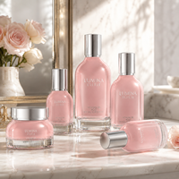 Flacons et pots cosmétiques en verre de luxe personnalisés OEM ODM, ensemble 50g 30ml 50ml 100ml 120ml, emballage de soins de la peau bleu dégradé mat, usine