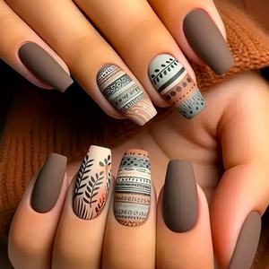<span class=keywords><strong>Uñas</strong></span> postizas acrílicas de cobertura completa, hechas a máquina, <span class=keywords><strong>con</strong></span> diseño de leopardo negro, estilo French Press, 24 unidades, cuadradas medianas, color nude, <span class=keywords><strong>con</strong></span> línea dorada delgada y adhesivo. - Product Image 2