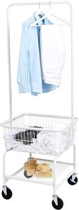 Keranjang cucian persegi panjang, keranjang <span class=keywords><strong>Butler</strong></span> <span class=keywords><strong>Cart</strong></span> dengan roda dan rak gantung, putih - Product Image 2