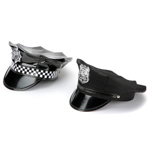 Chapeau à huit branches à paillettes noires pour costumes d'halloween pour adultes en cuir PU Performance de scène de policier - Product Image 3