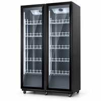 Réfrigérateur à boissons à double porte en acier inoxydable à haute efficacité avec écran LED et conception écoénergétique pour hôtel