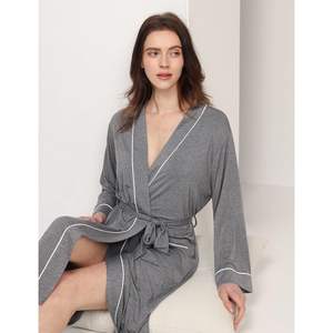 Bata de Baño de Bambú y Viscosa para Mujer con Logotipo Personalizado, Kimono Suave de Manga Larga, Bata de Spa Gris, Conjuntos de Bata de Baño para Mujer - Product Image 3