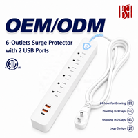 PD20W Tip C Hızlı Şarjlı Uzatma Prizi 6 ABD AC Prizli 2 USB A Girişli ETL Sertifikalı Ofis/Genel Kullanım İçin