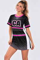 T-shirt personnalisé à strass pour femme, manches courtes, uniforme d'équipe de cheerleading, chemise de couverture, haut de performance et d'échauffement