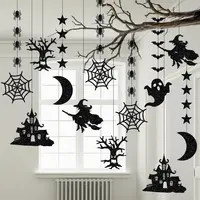 Kit de guirlande de fête d'halloween noire scintillante, chauve-souris, araignée hantée, décor de maison, banderoles, cadeau d'halloween pour la maison
