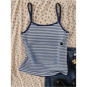FOXA Girl's Striped Camisole Spaghetti Strap Crop <b>Top</b> Crew Neck Sleeveless Slim Fit Undershirt - Product Image 4
