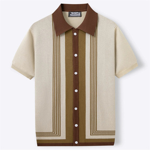 Polo pour homme OEM à rayures, col à revers, manches courtes, coupe décontractée, en viscose tricotée avec strass - Product Image 5