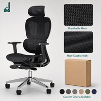 Chaise de bureau ergonomique moderne Foshan à dossier haut, pivotante, réglable, en maille noire, avec accoudoirs et repose-pieds inclinables