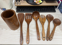 Ensemble d'ustensiles de cuisine FAREA en bois d'acacia et de teck de qualité supérieure, cuillère, spatule, louche pour la collection d'outils de cuisine