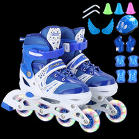 Ensemble de patins à roulettes réglables pour enfants avec roues LED clignotantes, casque et équipement de protection complet pour garçons et filles