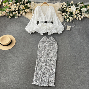 S1240Y 2026 Completo da Donna di Alta Gamma <span class=keywords><strong>Chic</strong></span>, Stile Socialite alla Moda, Top con Vita Aderente e Volant, Abito da Sera a Vita Alta con Paillettes - Product Image 6