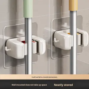 Support <span class=keywords><strong>mural</strong></span> contemporain gris et blanc moulé par injection pour <span class=keywords><strong>balai</strong></span> et serpillière, crochet mobile sans perçage pour rangement de salle de bain et toilettes - Product Image 3