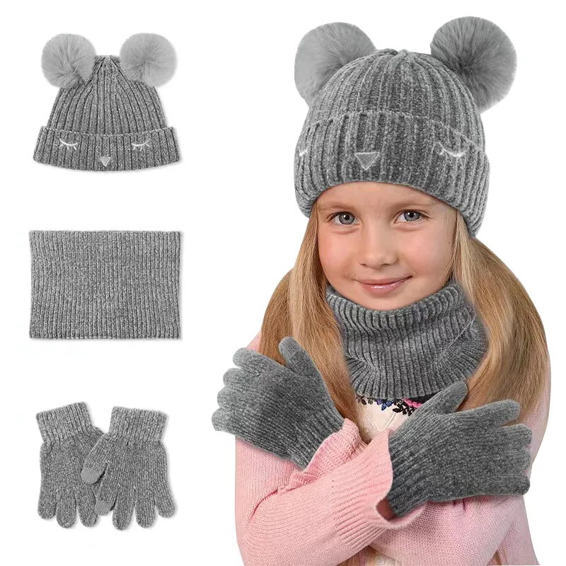 Cappelli e guanti e sciarpe per bambini europei e americani tre pezzi autunno e inverno nuovo set di cappelli in maglia calda di cashmere per bambini