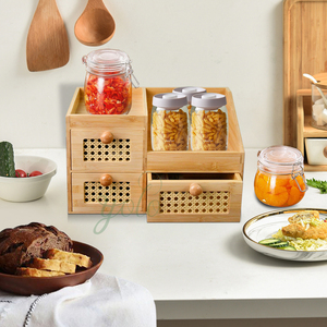Nouveauté 2026 : <span class=keywords><strong>Meuble</strong></span> de rangement compact en bambou pour comptoir de cuisine, avec 3 tiroirs, pour couverts, épices et outils - Product Image 3