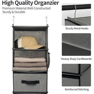 <b>6</b>-Shelf Hanging Closet Organizer Detachable 33x15x85cm Fabric Storage For Bedroom Clothing Organization - Product Image 5
