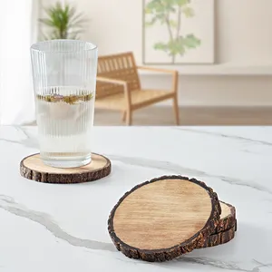 Posavasos personalizado de madera de acacia, círculos de madera natural para bebidas