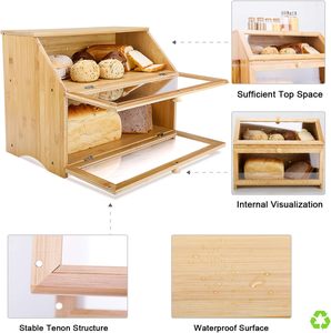 Boîte <span class=keywords><strong>à</strong></span> <span class=keywords><strong>pain</strong></span> double couche grande capacité pour comptoir de cuisine, bac de rangement pour <span class=keywords><strong>pain</strong></span> en bois (bambou naturel) - Product Image 3