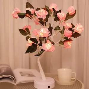 Gelbe rosa Rose Blume Nachttischlampe Schlafzimmer Nachtlicht Tischlampe Heimdekoration Simulation Baum Hochzeit Party Dekoration Baum Tischlampe