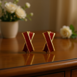 E4778 Orecchini a Perno Geometrici Dorati per Donne, Gioielli Classici in Lega, Placcati in Oro - Product Image 2