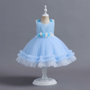 Vente en gros de robes d'été à broderie florale pour fêtes d'anniversaire ou mariage avec volants décorations pour enfants - Product Image 5