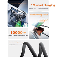 Câble en nylon Type-C vers Type-C avec affichage numérique, charge rapide 120W pour iPhone 16, ordinateurs portables, USB