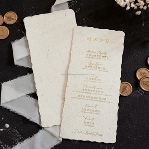 Invitations de mariage personnalisées élégantes faites à la main en papier de coton Texte typographique imprimé en offset Menu typographique personnalisé - Product Image 3