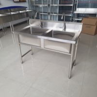 Wastafel Dapur Profesional Dua Kompartemen. Baja Tahan Karat 304 Komersial dengan Rangka Baja yang Sudah Dirakit untuk Layanan Makanan.