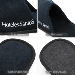 UG Chinelos descartáveis personalizados para quartos de hotel, chinelos de pano com bolinhas pretos e fechados, antiderrapantes, personalizados por atacado