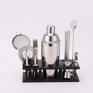 Kit de <span class=keywords><strong>barman</strong></span> en acier inoxydable de 11 pièces en gros ensemble de shaker à cocktail avec support en bambou noir pour mixologue - Product Image 1