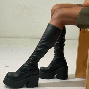 Bottes pour femme tendance mi-mollet à semelle épaisse, talon aiguille sexy, plateforme très haute - Product Image 2