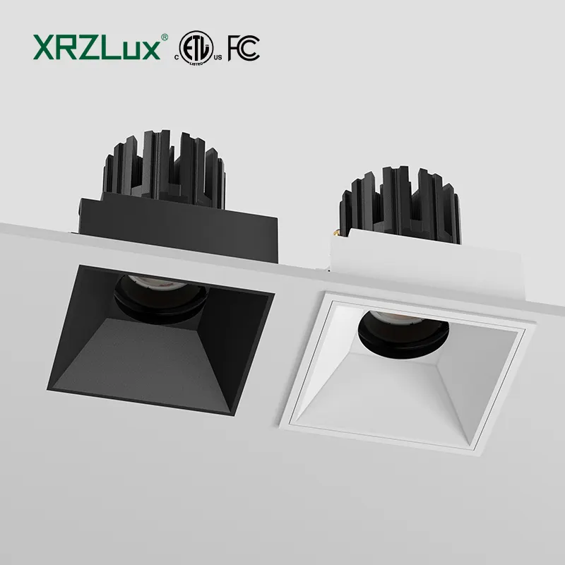 XRZLux ETL LED COB 매입형 천장 통 15W 사각 깊은 눈부심 방지 다운 조명 조정 가능한 LED 천장 램프 스포트라이트