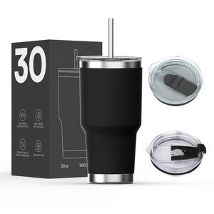 Gobelets isothermes en acier inoxydable personnalisés avec logo, 30 oz et 20 oz, avec poignée et couvercle, double paroi, isolation sous vide, tasse de voyage sportive - Product Image 1